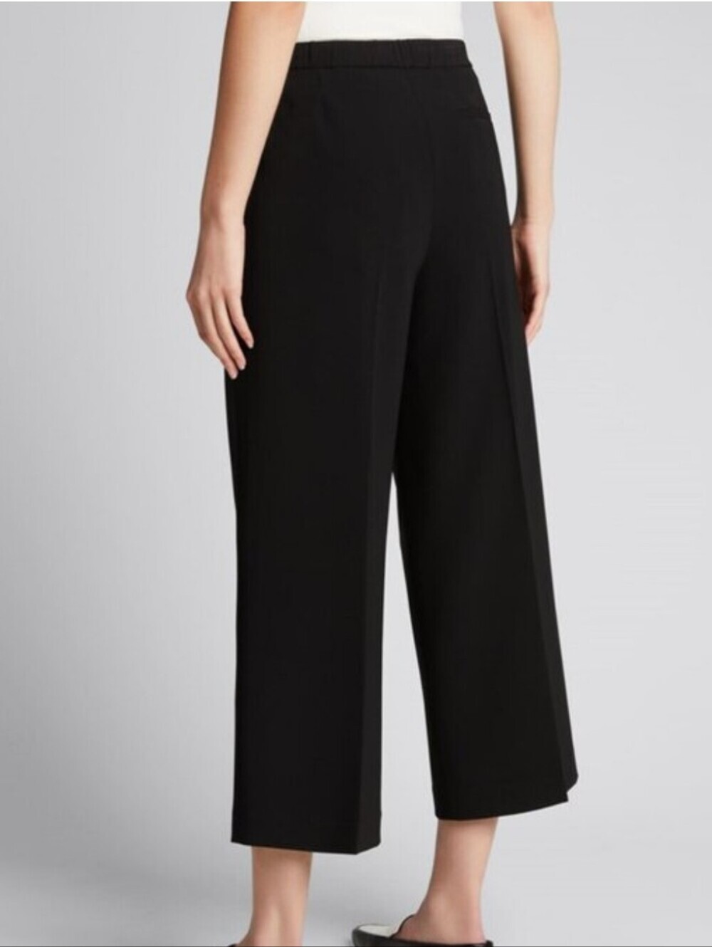 Theory Wide Pull On Caliber Black Wide-Leg Cropped Linen Blend Ankle Pants Sz L - Picture 2 of 8